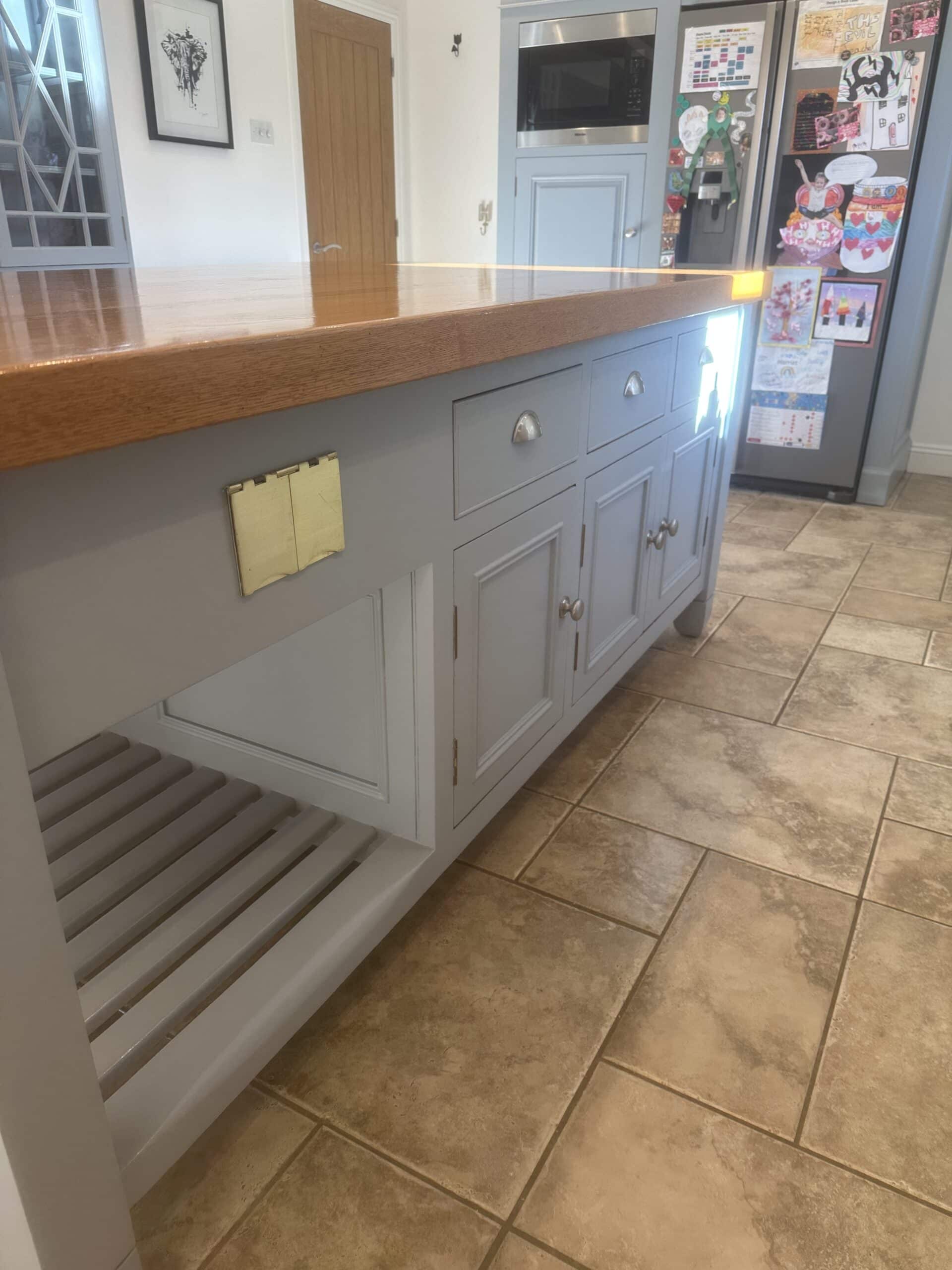 Chalon bespoke Shaker kitchen refreshed and hand painted in Neptune Flax Blue